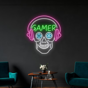 Gamer Skull Neon Sign - Level Up Your Domain with the Gamer Skull