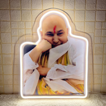 Guru Ji Sitting Neon Artwork: Divine Wisdom Illumination