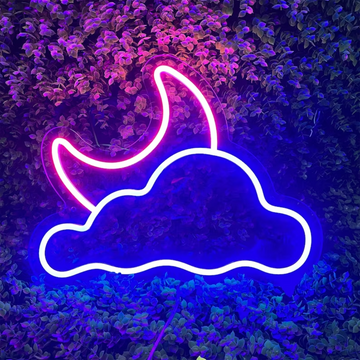 Moon & Cloud Neon Sign - Bedtime Magic for Kids 12 by 12 inches