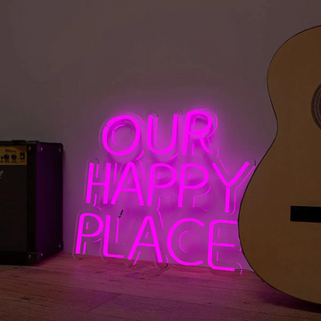 Our Happy Place Neon Sign - Where Happiness Resides 18 by 18 Inches
