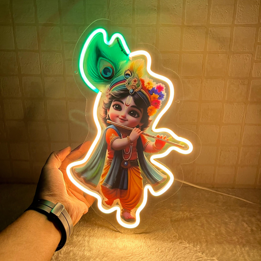 Krishna Ji Neon Artwork - Glowing Devotional Icon