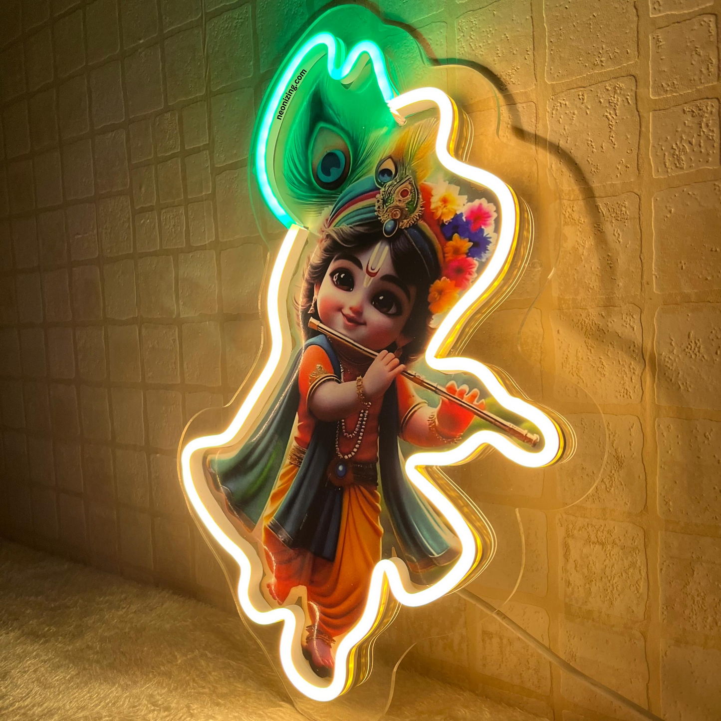 Krishna Ji Neon Artwork - Glowing Devotional Icon