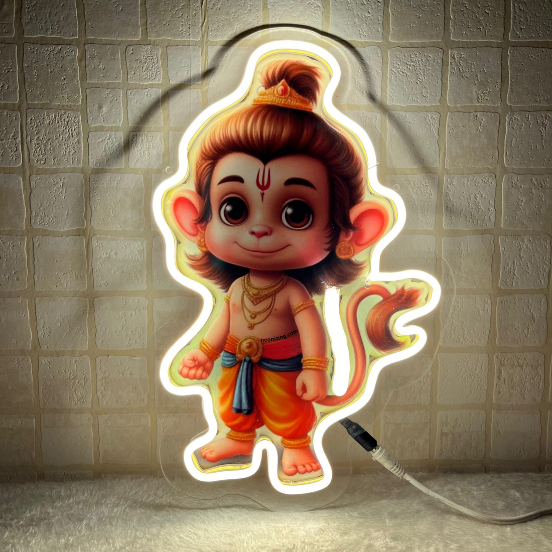 Bal Hanuman Neon Artwork - Neon Artistry for Devotees
