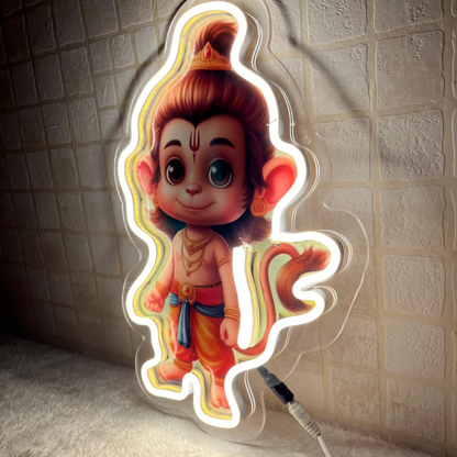 Bal Hanuman Neon Artwork - Neon Artistry for Devotees