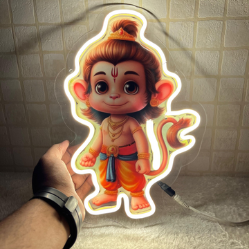 Bal Hanuman Neon Artwork - Neon Artistry for Devotees