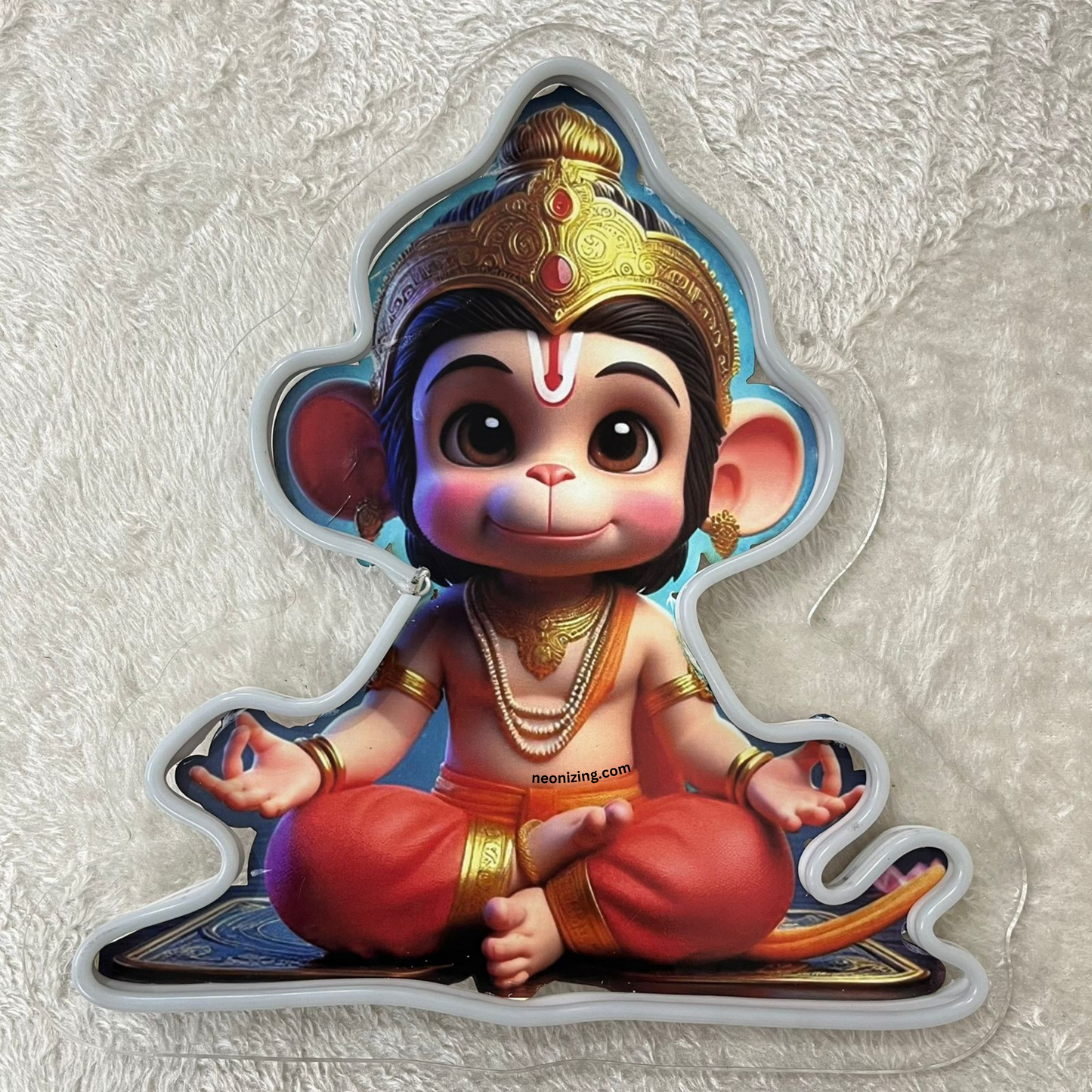 Sitting Hanuman Ji Neon Artwork - Hanuman Ji's Blessings In Neon