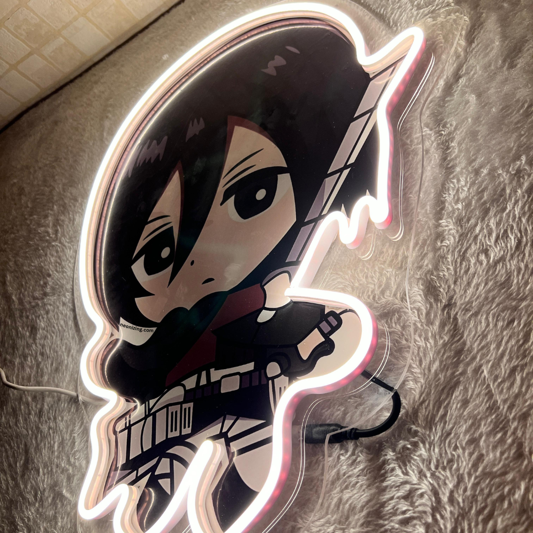 Baby Mikasa Neon Artwork - Luminous Baby Mikasa Silhouette for Fans (Big Size)