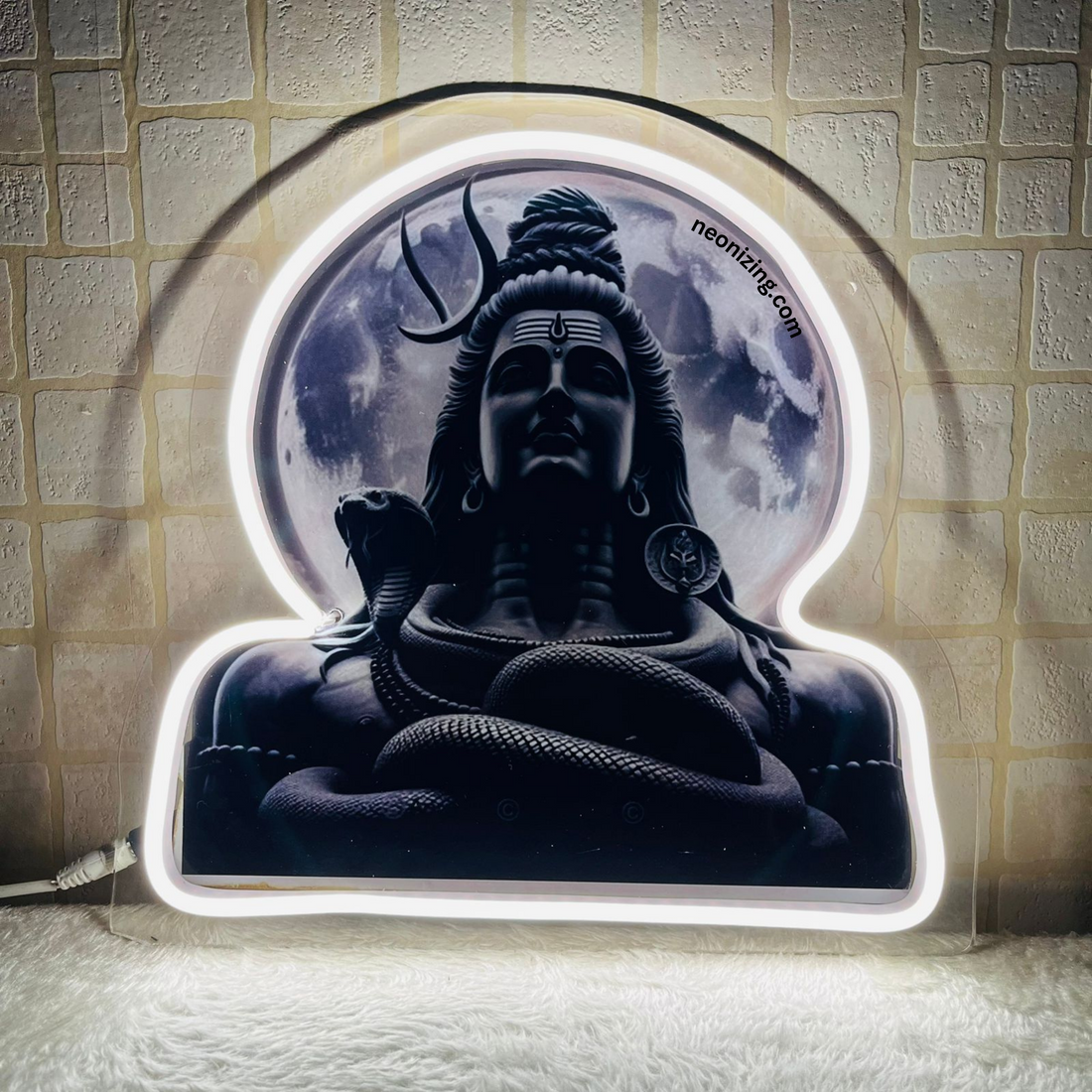 Adiyogi Mahadev Neon Artwork - Neon Glow of Spiritual Awakening