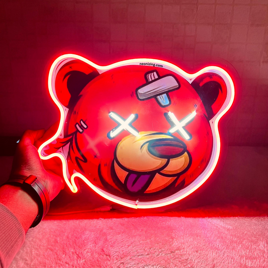 Dead Bear Neon Artwork - Wildlife Illumination in Scary Way