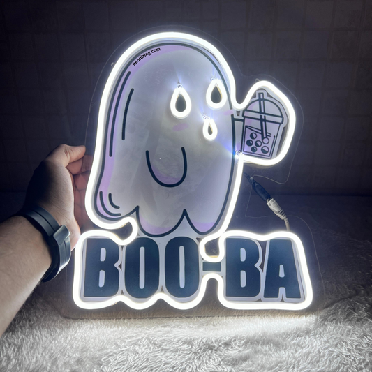 BOO-BA Ghost Neon Artwork - Hauntingly Cute BOO-BA Ghost Neon Art
