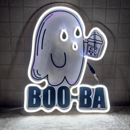 BOO-BA Ghost Neon Artwork - Hauntingly Cute BOO-BA Ghost Neon Art