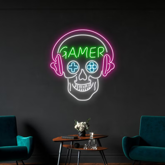 Gamer Skull Neon Sign - Level Up Your Domain with the Gamer Skull