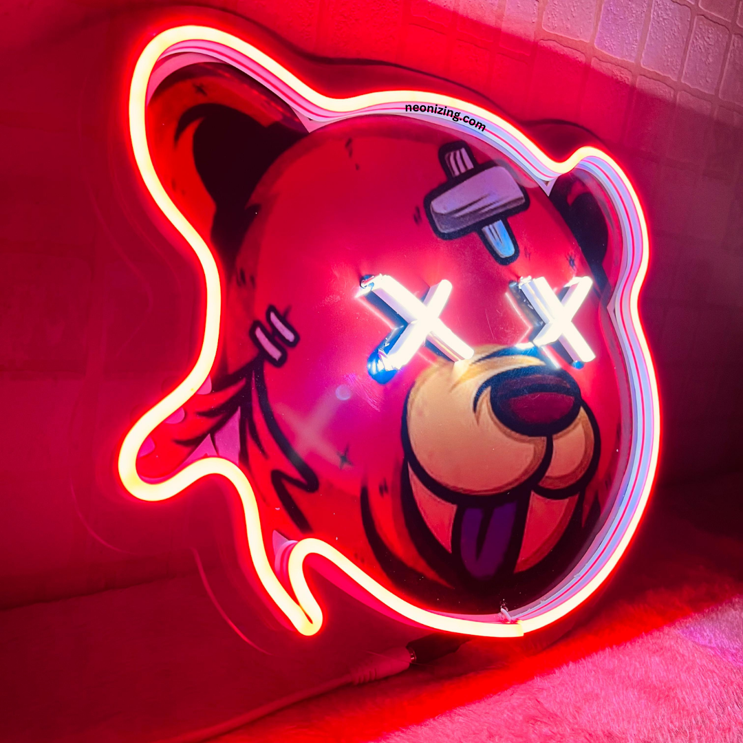 Dead Bear Neon Artwork - Wildlife Illumination in Scary Way