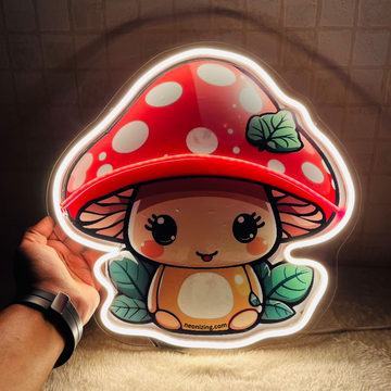 Cute Mushroom Neon Artwork - Luminous Woodland Whimsy