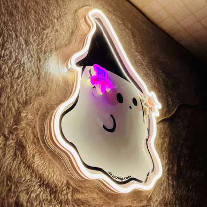 Cute Ghost Wizard Neon Artwork - Magical Ghostly Glow