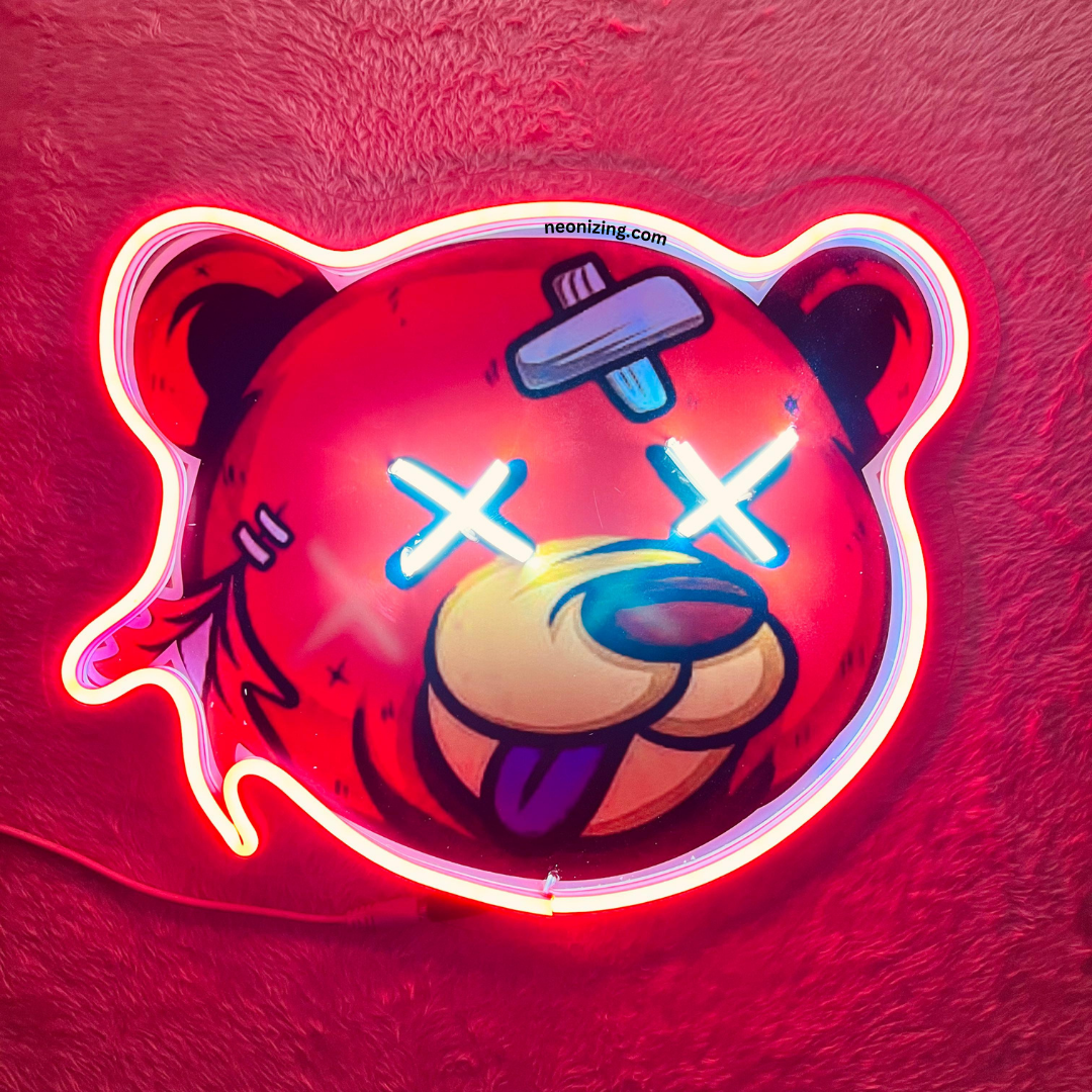 Dead Bear Neon Artwork - Wildlife Illumination in Scary Way