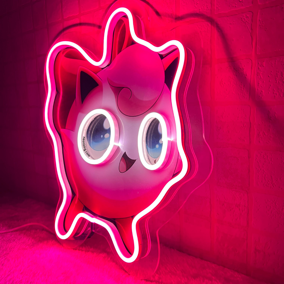 Jigglypuff Neon Artwork - Radiant Jigglypuff Neon Sign for Pokémon Enthusiasts