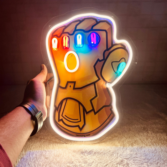 Thanos Hand Neon Artwork - Infinity Gauntlet Brilliance