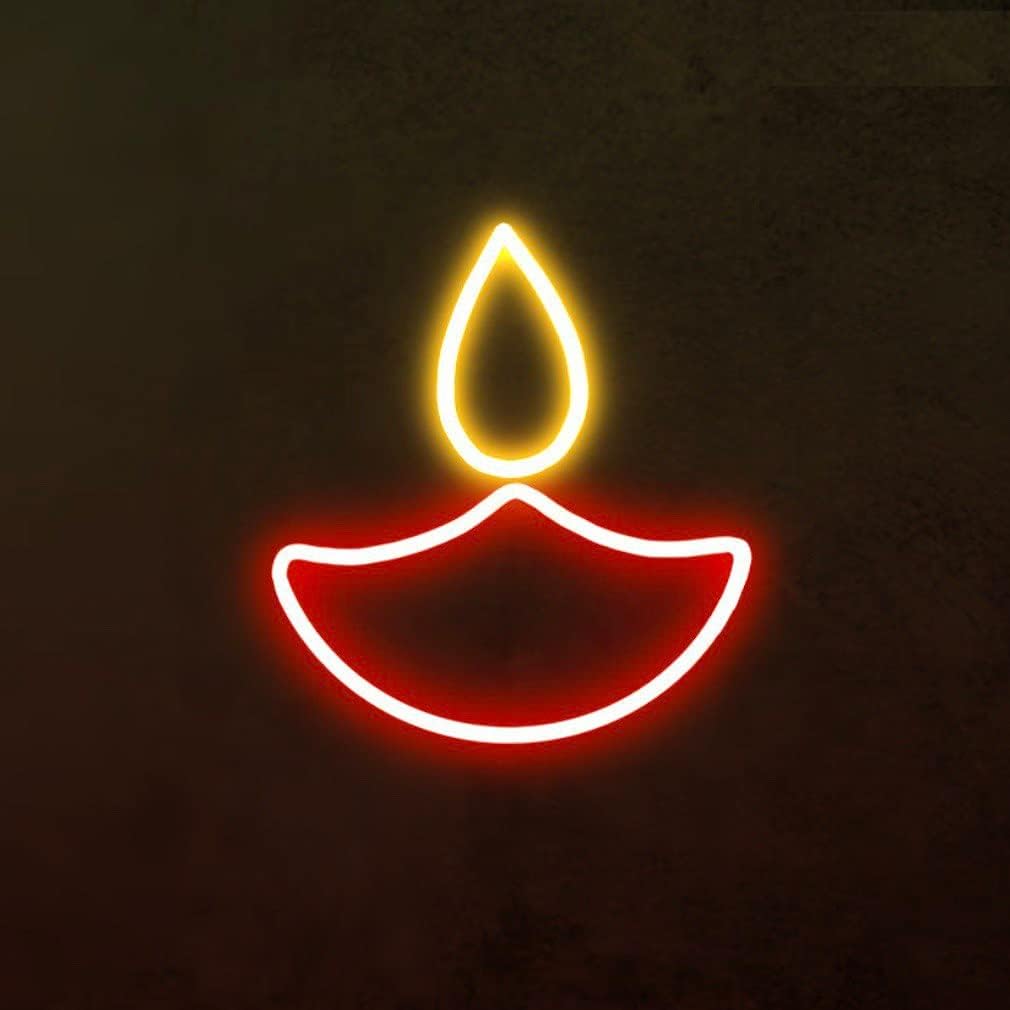 Glowing Diya Neon Sign - Perfect for Celebrating the Festival of Lights! (Set of 2)