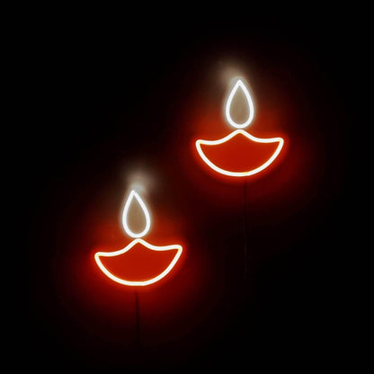 Glowing Diya Neon Sign - Perfect for Celebrating the Festival of Lights! (Set of 2)