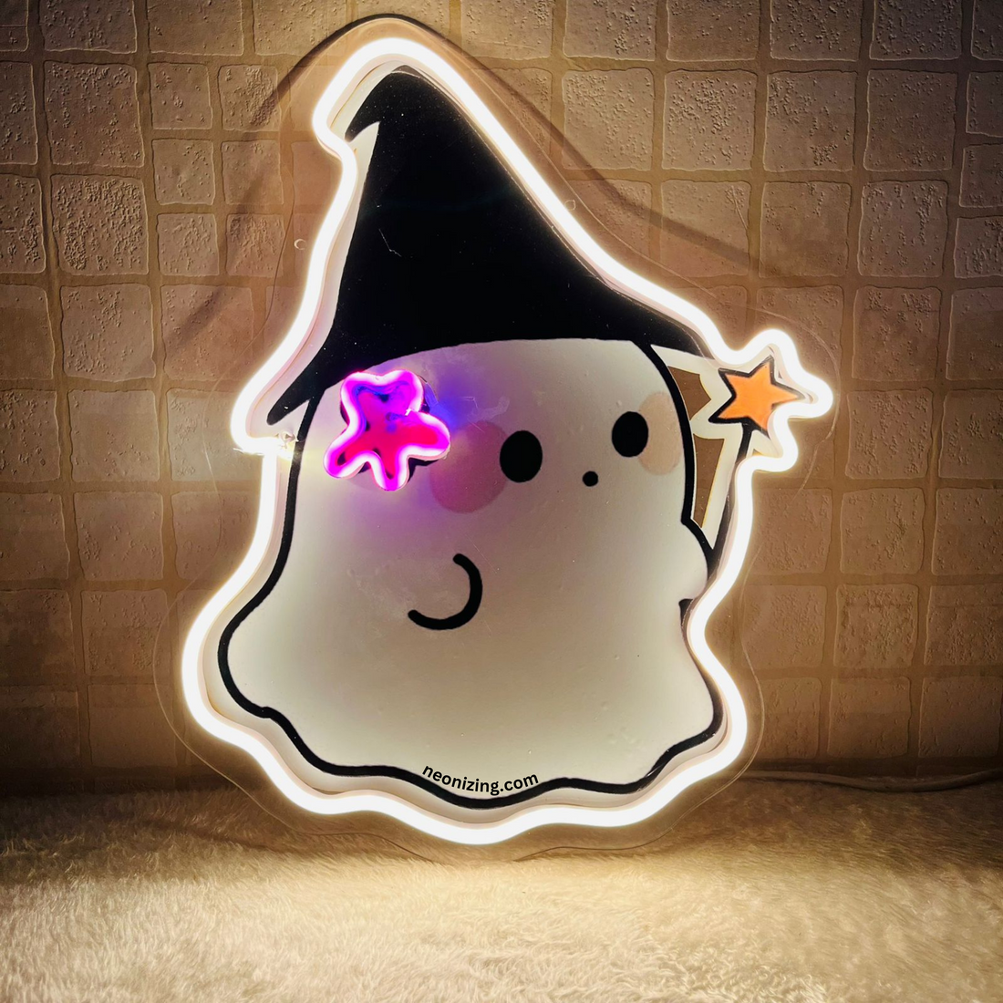 Cute Ghost Wizard Neon Artwork - Magical Ghostly Glow