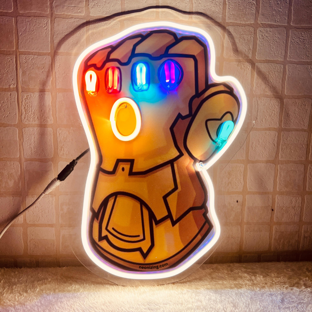 Thanos Hand Neon Artwork - Infinity Gauntlet Brilliance