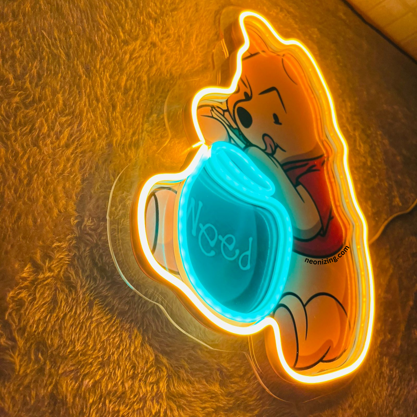 Tipsy Pooh Neon Artwork - Fuzzy Memories