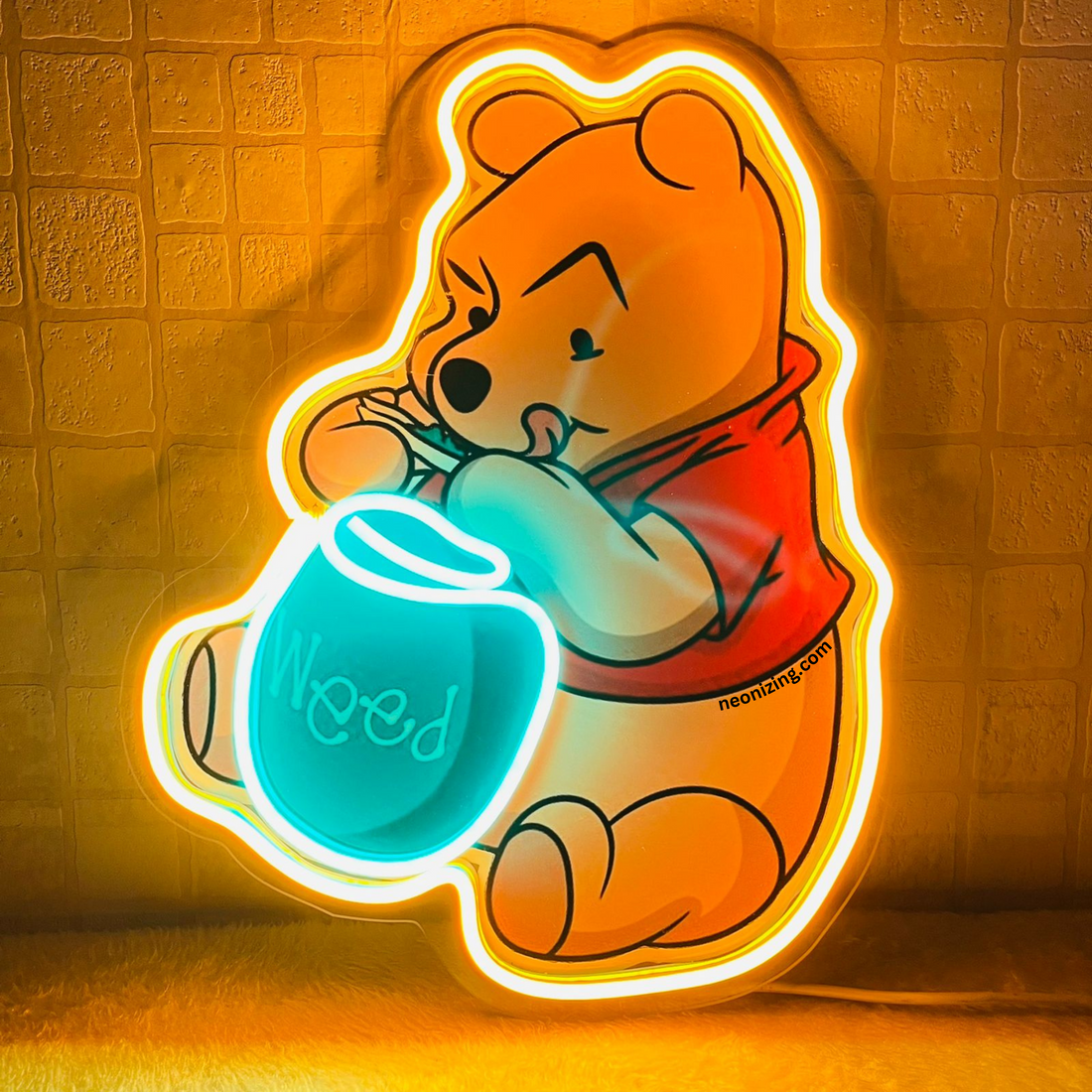 Tipsy Pooh Neon Artwork - Fuzzy Memories