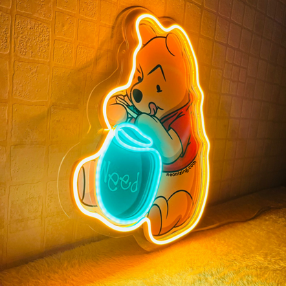 Tipsy Pooh Neon Artwork - Fuzzy Memories