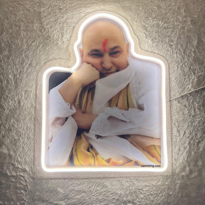 Guru Ji Sitting Neon Artwork: Divine Wisdom Illumination