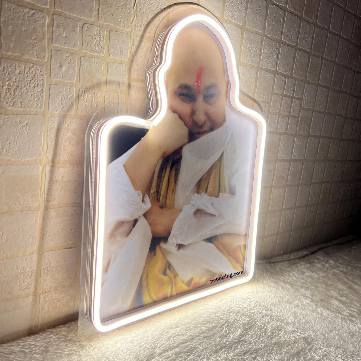 Guru Ji Sitting Neon Artwork: Divine Wisdom Illumination