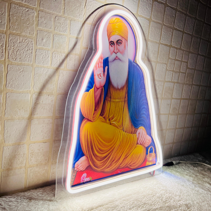 Guru Nanak Ji Neon Artwork: Enlightened Soul Glow