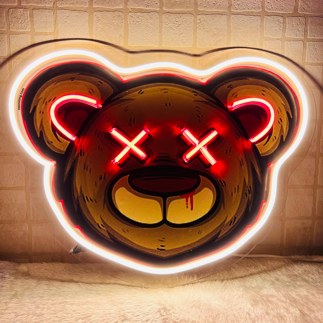 Scary Bear Neon Artwork - Glowing & Scary Grizzly Gloom