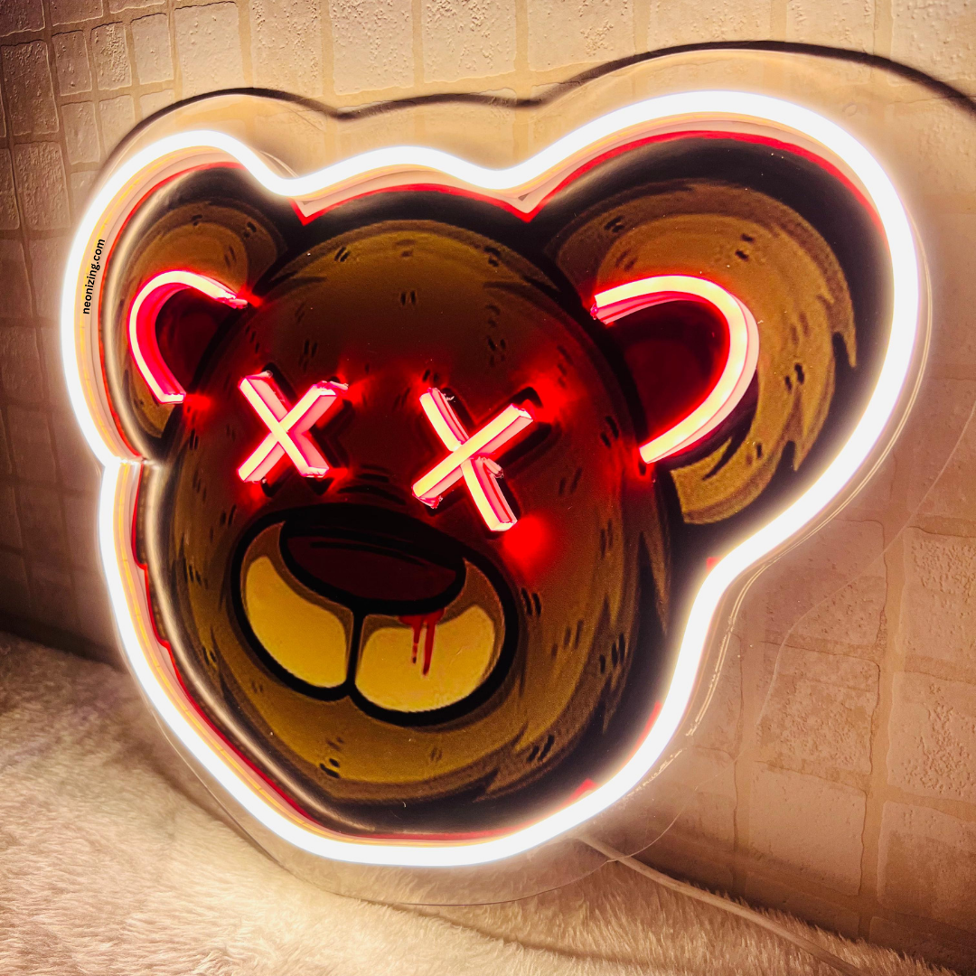 Scary Bear Neon Artwork - Glowing & Scary Grizzly Gloom