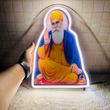 Guru Nanak Ji Neon Artwork: Enlightened Soul Glow