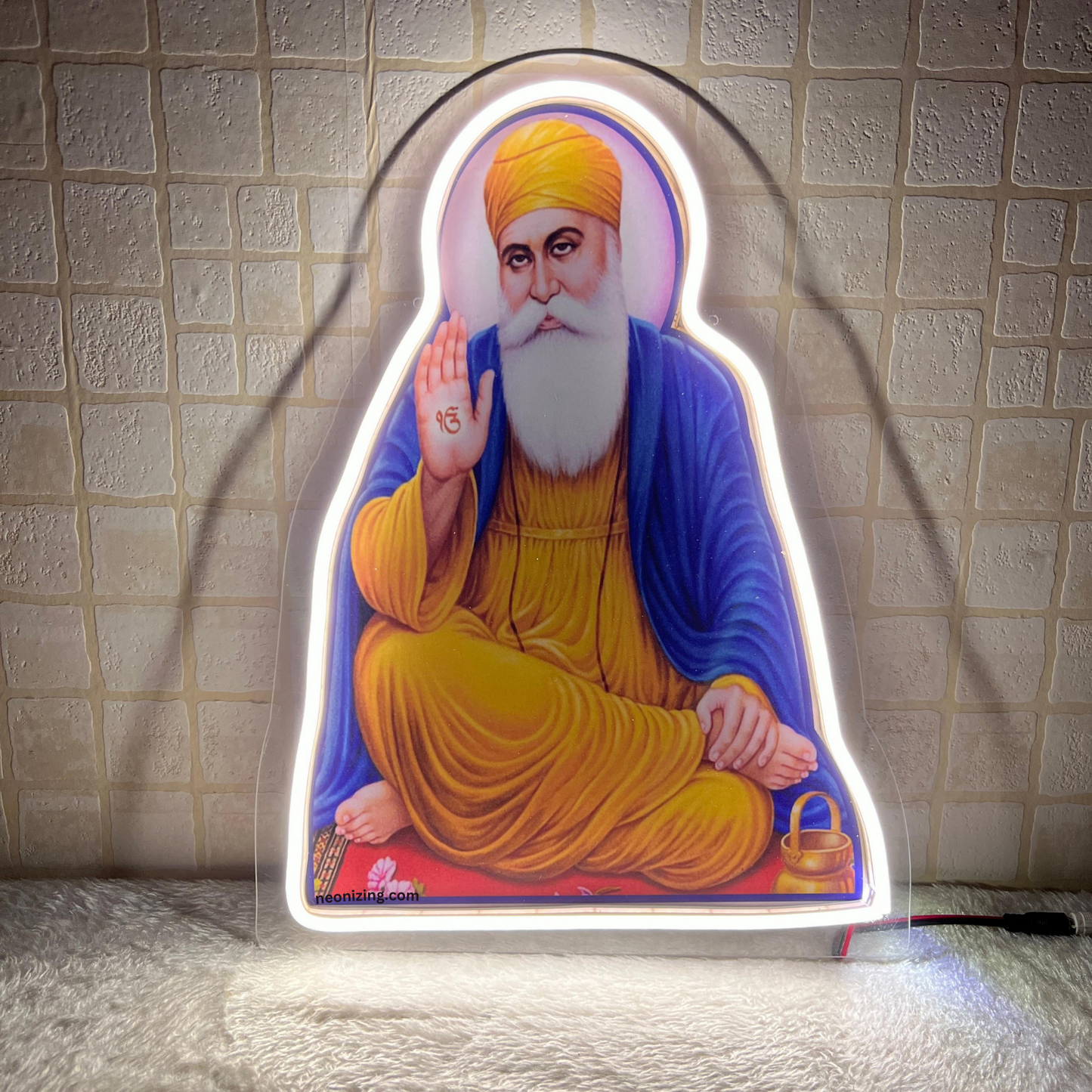 Guru Nanak Ji Neon Artwork: Enlightened Soul Glow