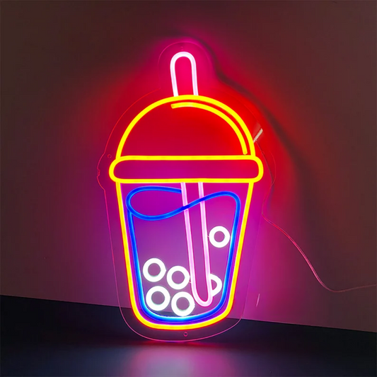 Boba Tea Glass Neon Sign- A Colorful Sip Experience for Your Space