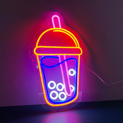 Boba Tea Glass Neon Sign- A Colorful Sip Experience for Your Space