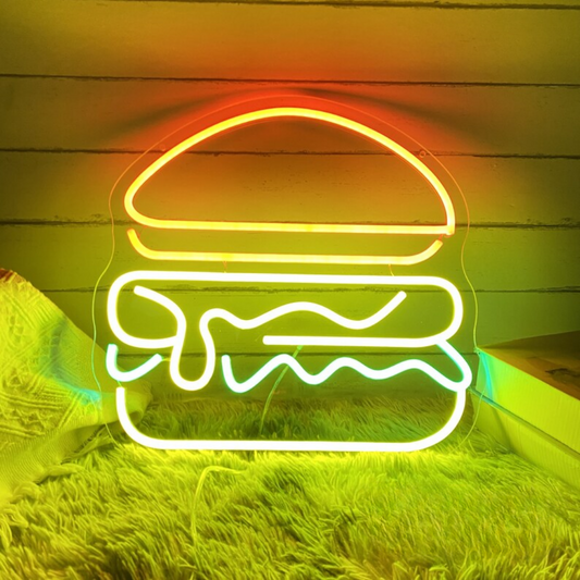 Burger Neon Sign - Illuminate Your Dining Zone with Tasty Vibes