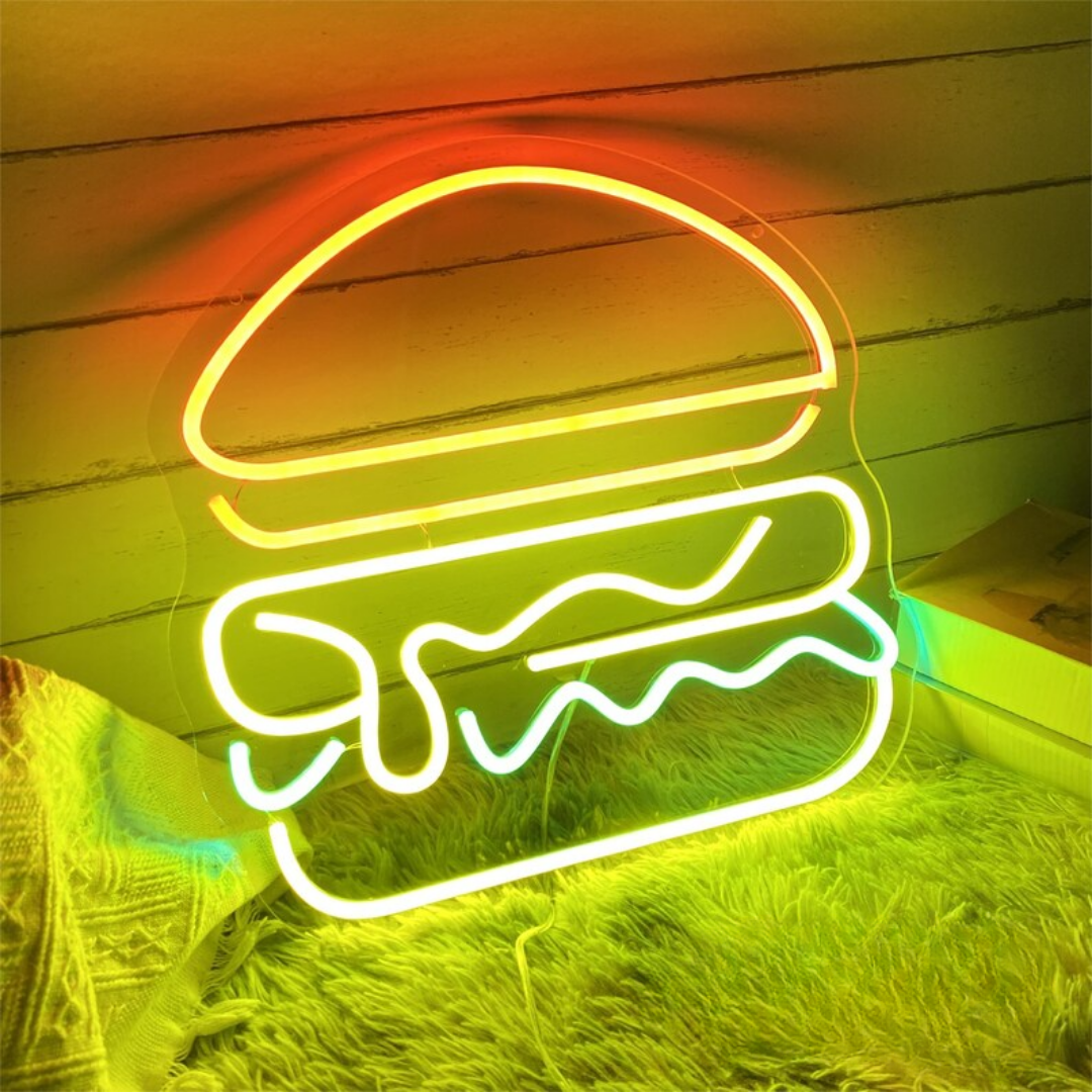 Burger Neon Sign - Illuminate Your Dining Zone with Tasty Vibes