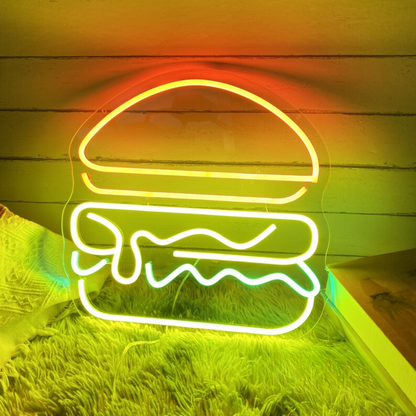 Burger Neon Sign - Illuminate Your Dining Zone with Tasty Vibes