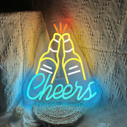 Cheers Bottle Neon Sign- Cheers Neon Sign for Stylish Celebrations 18 by 18 Inches