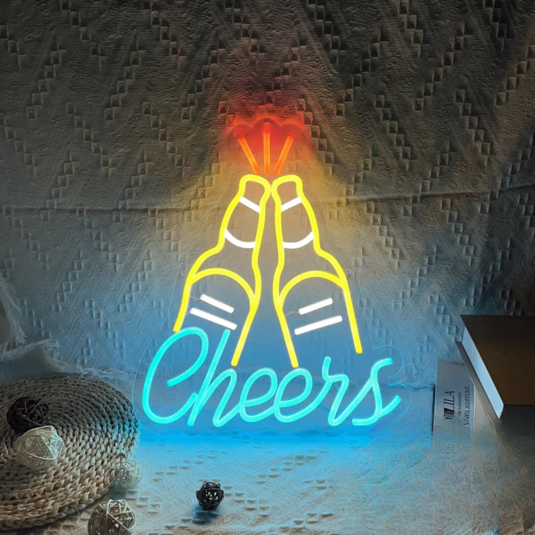 Cheers Bottle Neon Sign- Cheers Neon Sign for Stylish Celebrations 18 by 18 Inches