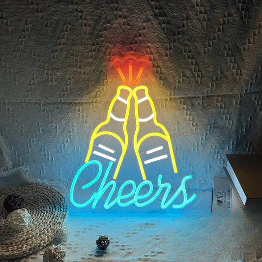 Cheers Bottle Neon Sign- Cheers Neon Sign for Stylish Celebrations 18 by 18 Inches