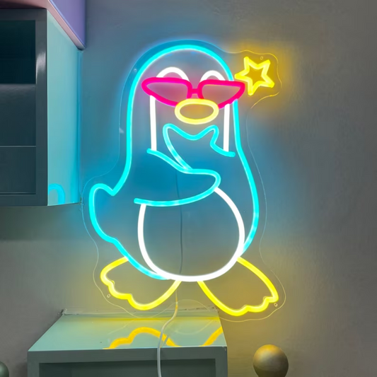 Cool Penguin Neon Sign - Illuminate Your Chilly Zone with Cool Vibes 18 by 20 Inches