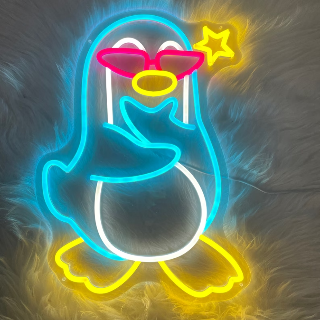 Cool Penguin Neon Sign - Illuminate Your Chilly Zone with Cool Vibes 18 by 20 Inches
