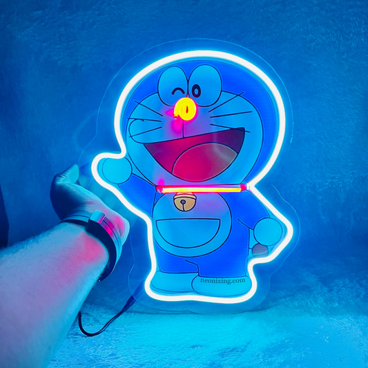 Doraemon Neon Artwork - A Neon Time Traveler