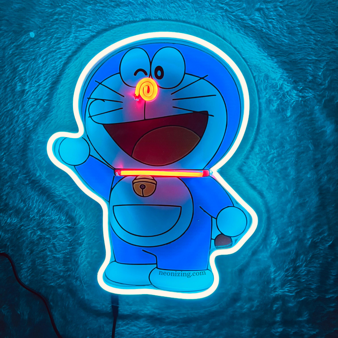 Doraemon Neon Artwork - A Neon Time Traveler