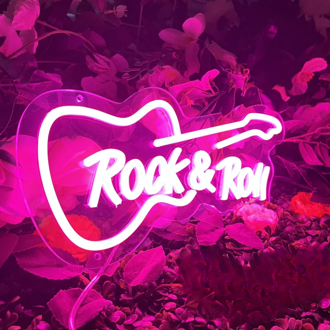 Rock & Roll Guitar Neon Sign - The Ultimate Glow for Guitar Enthusiasts