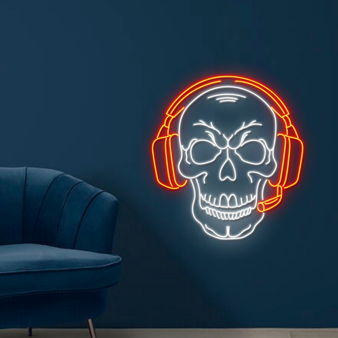 Gaming Skull Neon Sign - Light Up Your Gaming Space with Skull Vibes